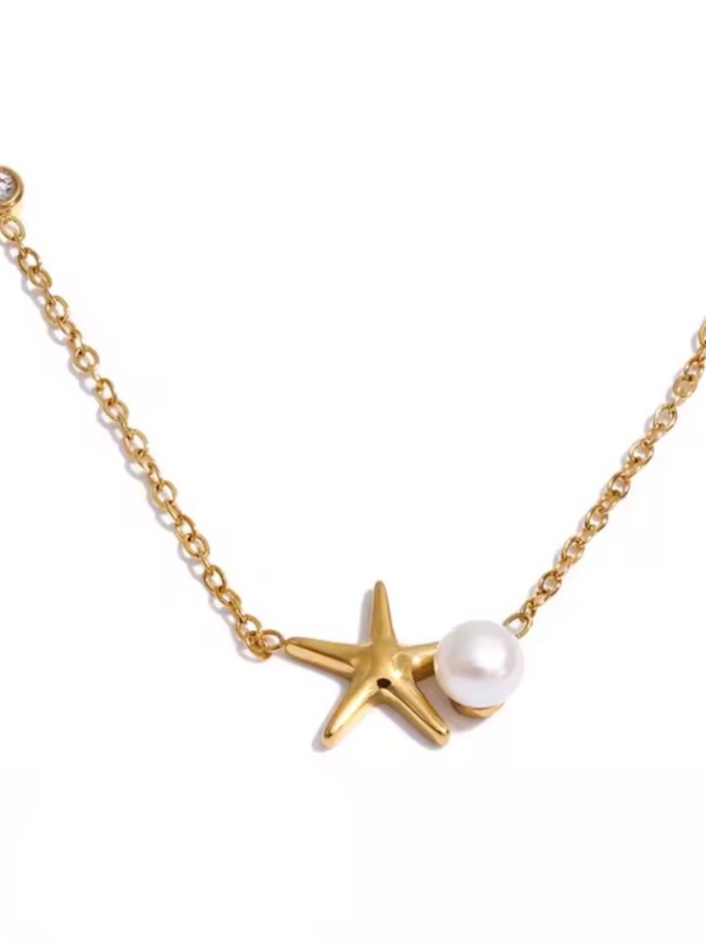 Gold Starfish & Pearl Pendant Necklace - Women Jewelry